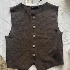 Zara Dark Brown Sleeveless Vest